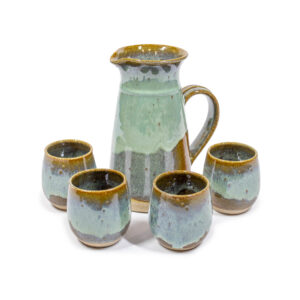Set de jarra y 4 vasos de cerámica gres