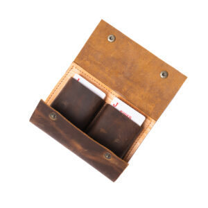 Set cartas con estuche de cuero natural