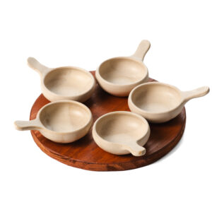 Set cevichera cerámica gres base madera