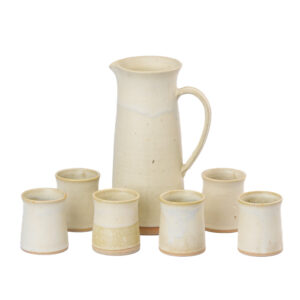 jarra ceramica con asa y 6 vasos