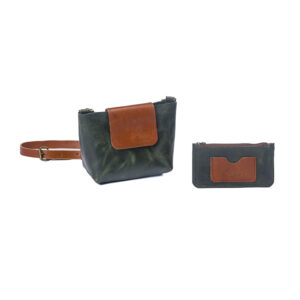 Bandolera de cuero verde petróleo