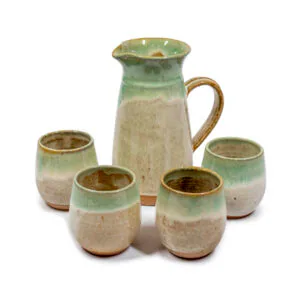 Set jarra 16 cm. y 4 vasos cerámica gres
