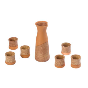 Jarra greda enlozada interior + 6 vasos