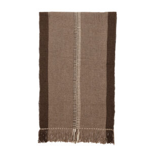 Bajada de cama crudo, café y gris 146 x 73 cm.