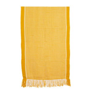 Piecera telar amarillo y blanco 201 x 99 cm.