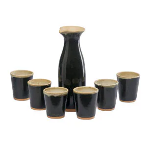 Jarra lisa con 6 vasos cerámica gres