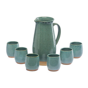 Jarra con asa y 6 vasos cerámica gres