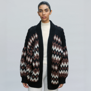 Cardigan jacquard mujer café