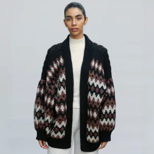 Cardigan jacquard mujer café