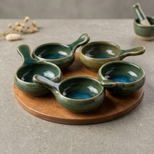 Set cevichera verde musgo 5 pocillos + base
