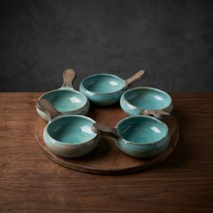 Set cevichera gres 5 pocillos turquesa